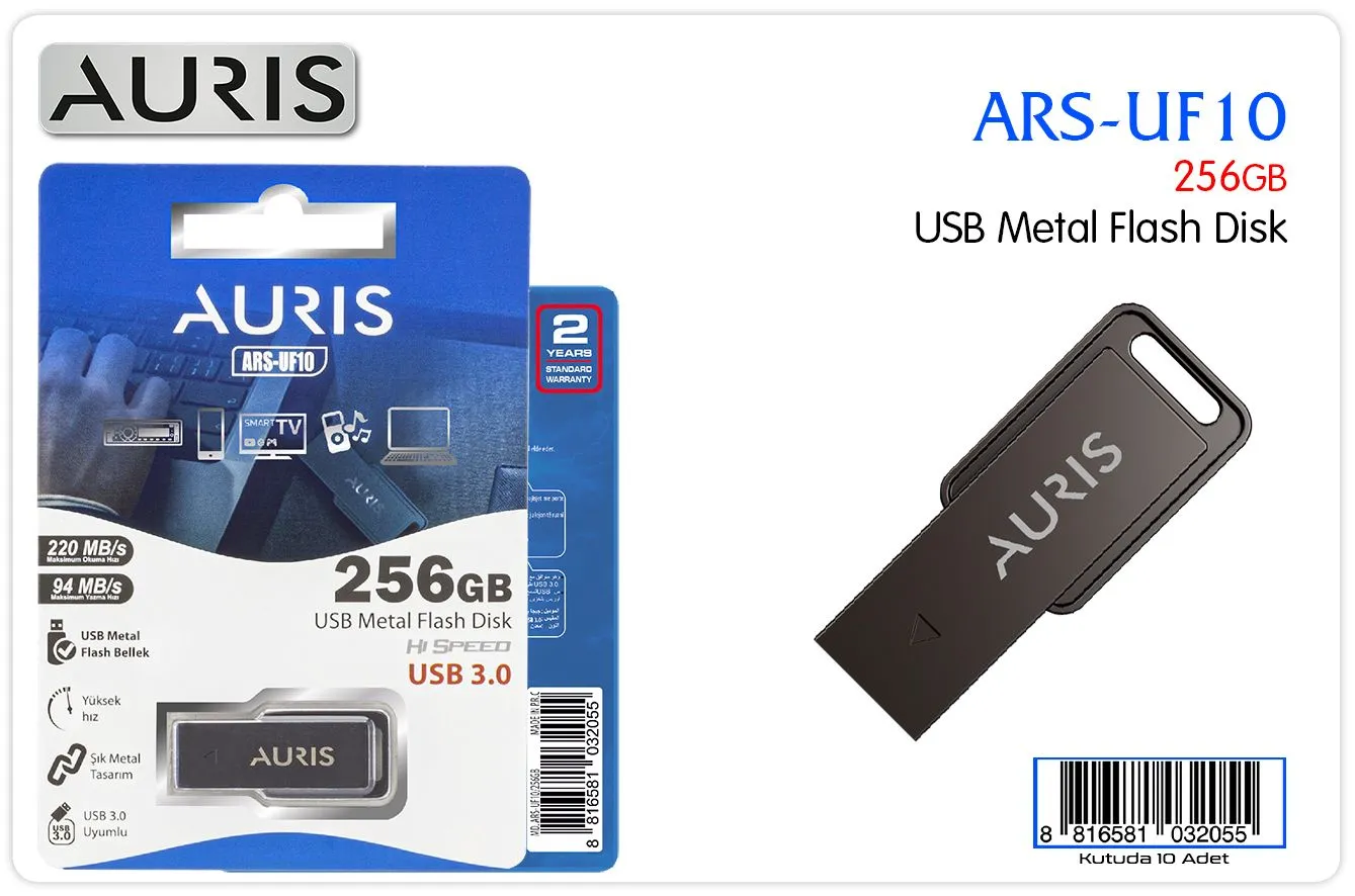 Auris ARS-UF10 256GB USB Metal Flash Bellek